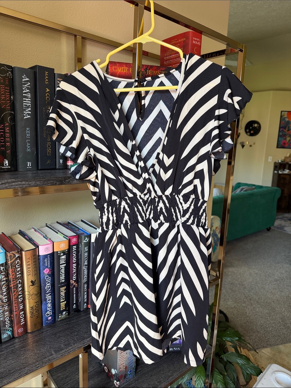 Black & White Striped V-Neck Jumper with Smocked Waist